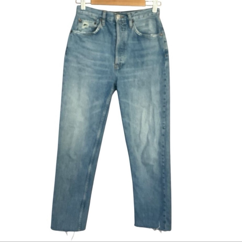RE/DONE Women's 70s Ultra High Rise Stove Pipe Button Fly Blue Jeans Size 27